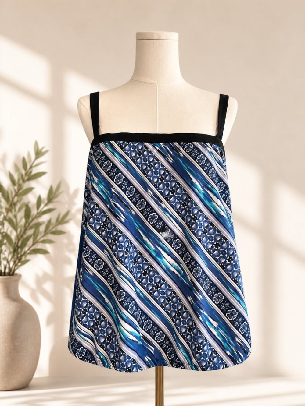 Azul Swimwear Tankini Top Blouson Blue Stripe Floral Adjustable Strap